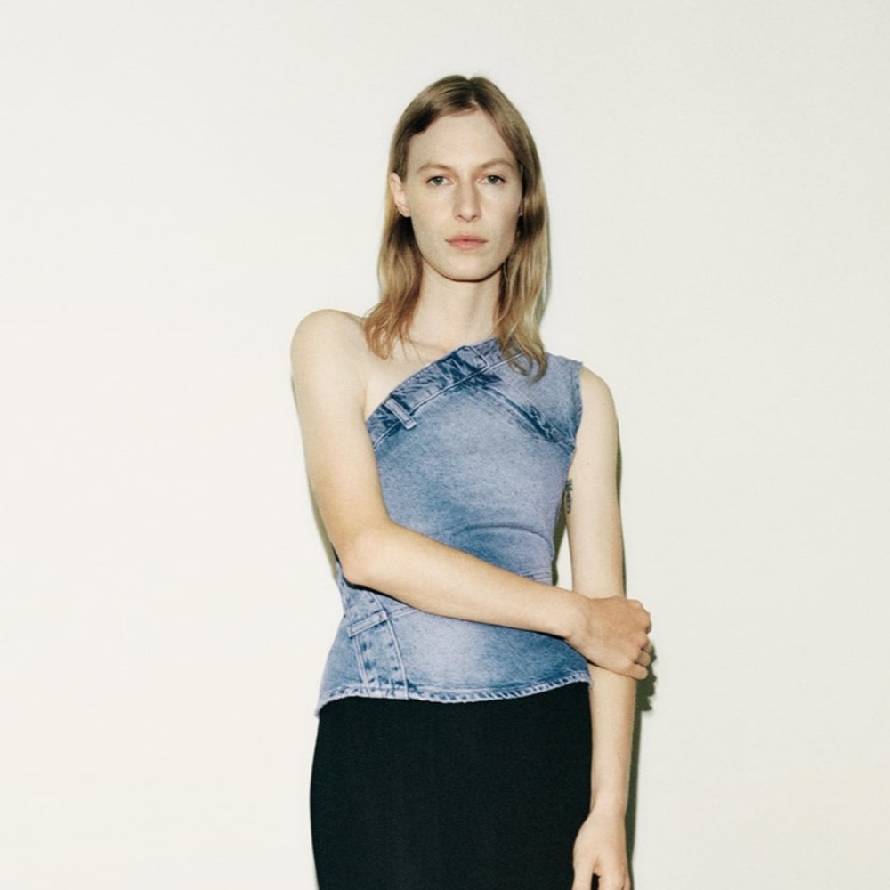 Zara denim asymmetrical top